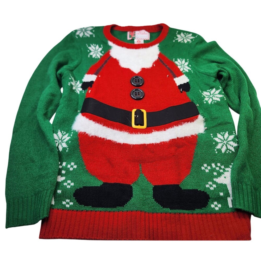 Merry Christmas Sweater Unisex Medium Green Light Up Santa Ugly Holiday Knit